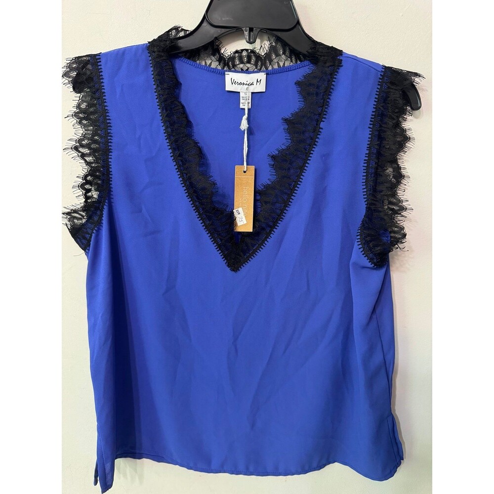 Veronica M Cobalt Blue with Black  lace trim size small NWT